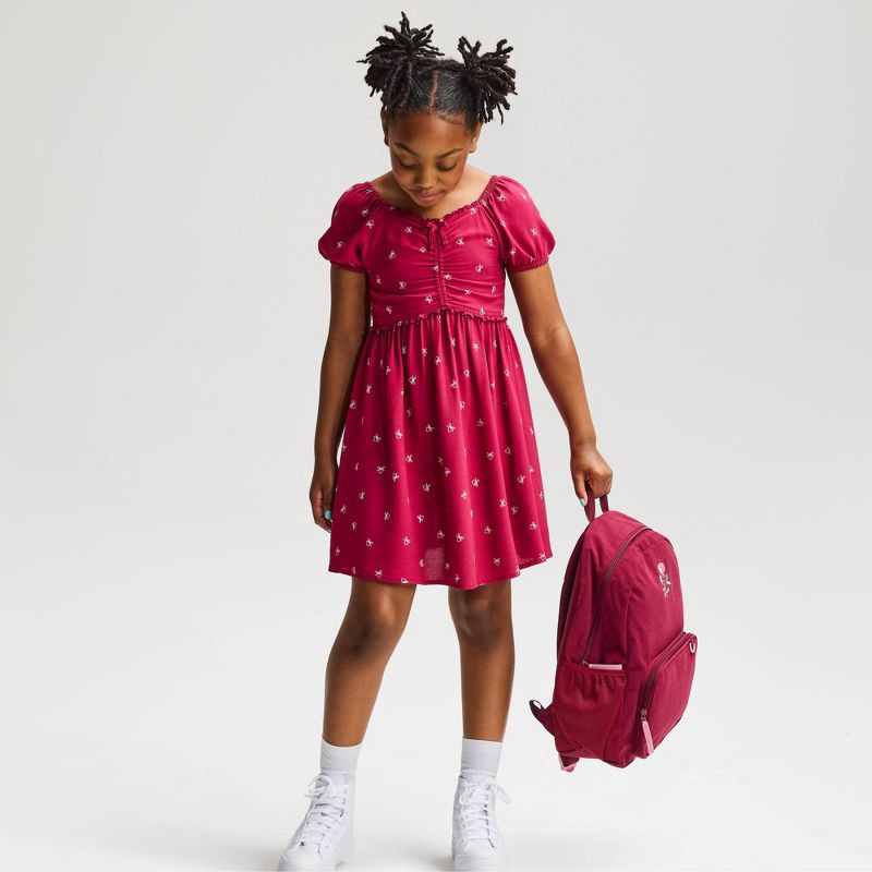 slide 1 of 4, Girls' Short Sleeve Heart Lockets Woven Dress - Cat & Jack™ Cherry Red S, 1 ct