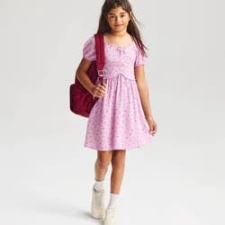 Girls' Short Sleeve Floral Printed Woven Dress - Cat & Jack™ Mauve L