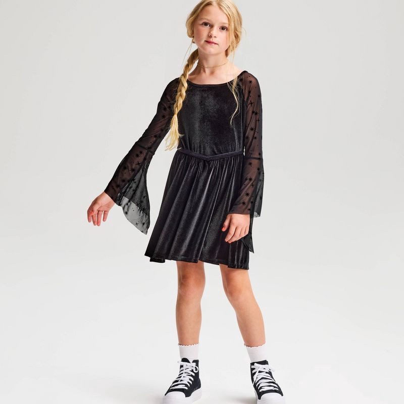 slide 1 of 4, Girls' Long Sleeve Celestial Halloween Dress - Cat & Jack™ Black M, MED