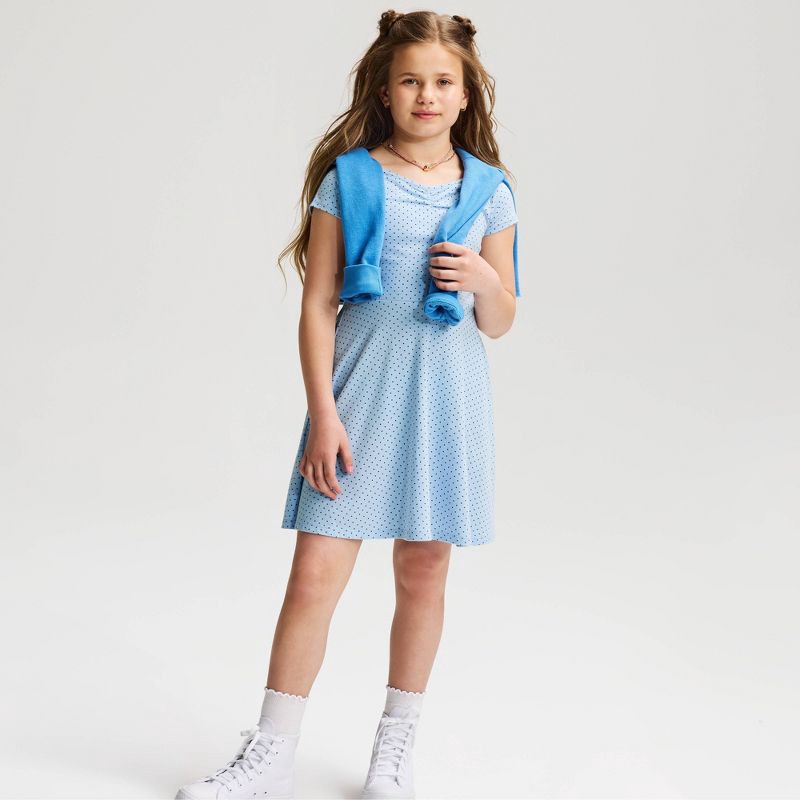 slide 1 of 4, Girls' Short Sleeve Polka Dots Knit Dress - Cat & Jack™ Blue S, 1 ct