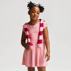 Girls' Short Sleeve Polka Dots Knit Dress - Cat & Jack™ Mauve M