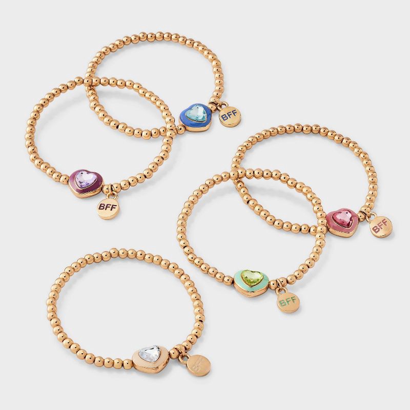 slide 1 of 3, Girls' BFF Heart & Jewel Charm Bracelet Set 5pc - Cat & Jack™, 5 ct