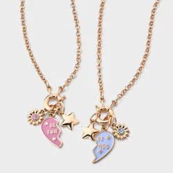 Girls' BFF Broken Heart Flower and Star Charms Necklace Set 2pc - Cat & Jack™