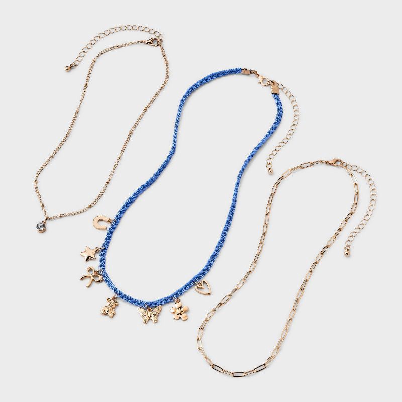 slide 1 of 3, Girls' Icon Charms with Bear Layered Necklace Set 3pc - Cat & Jack™ Gold, 3 ct