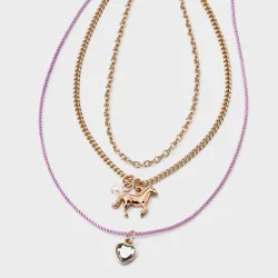 Girls' Heart and Horse Charm Layered Necklace Set 3pc - Cat & Jack™ Gold/Purple