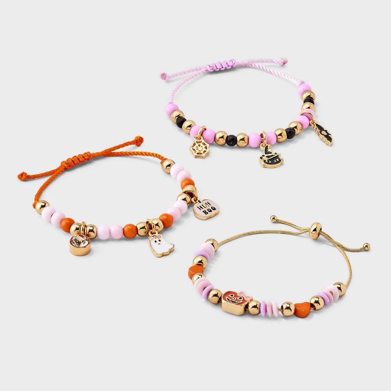 slide 1 of 4, Girls' Adjustable Bracelet Set with Halloween Charms 3ct - Cat & Jack™, 3 ct