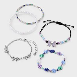 Girls' Mixed Bracelet Set with Bows and Beaded Flowers 5pc - Cat & Jack™ Silver/Purple