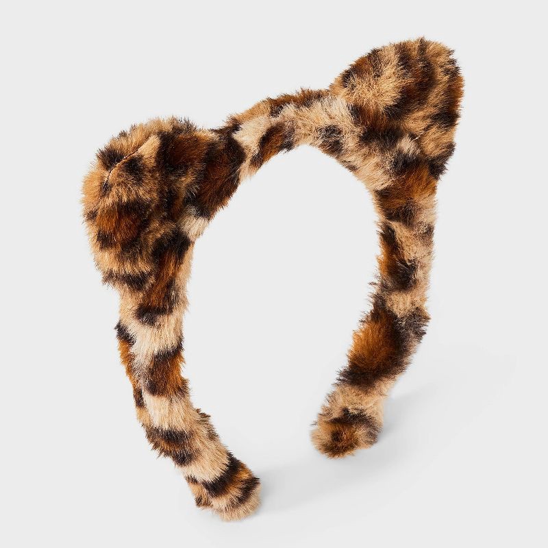 slide 1 of 3, Girls' Leopard Print Faux Fur Headband with Cat Ears - Cat & Jack™, 1 ct