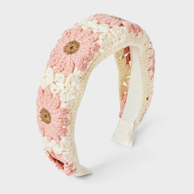 slide 1 of 3, Girls' Floral Knitted Headband - Cat & Jack™ Pink/Cream, 1 ct