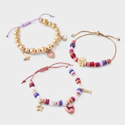 Girls' Adjustable Bracelet Set with Paw and Dog Charms 3pc - Cat & Jack™ Gold/Pink