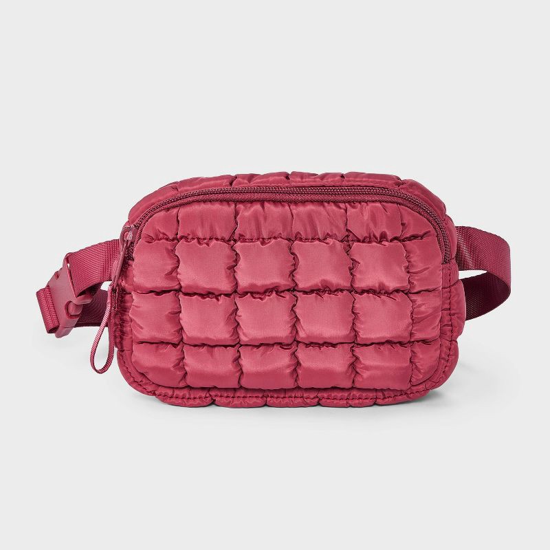 slide 1 of 4, Girls' Puffer Fanny Pack - Cat & Jack™ Maroon, 1 ct