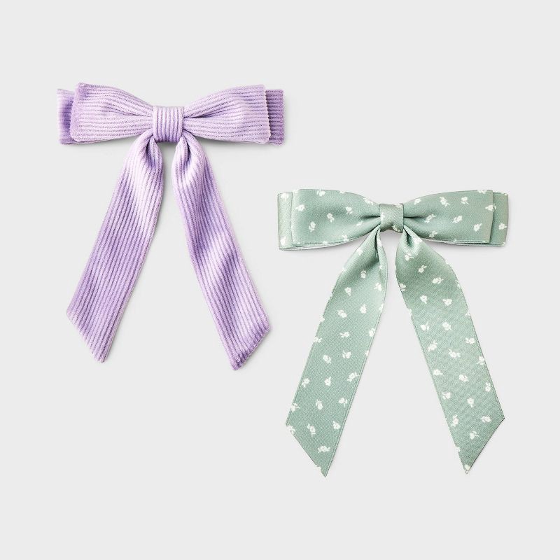 slide 1 of 3, Girls' Bow Hair Barrette 2pc - Green/Purple - Cat & Jack™, 2 ct