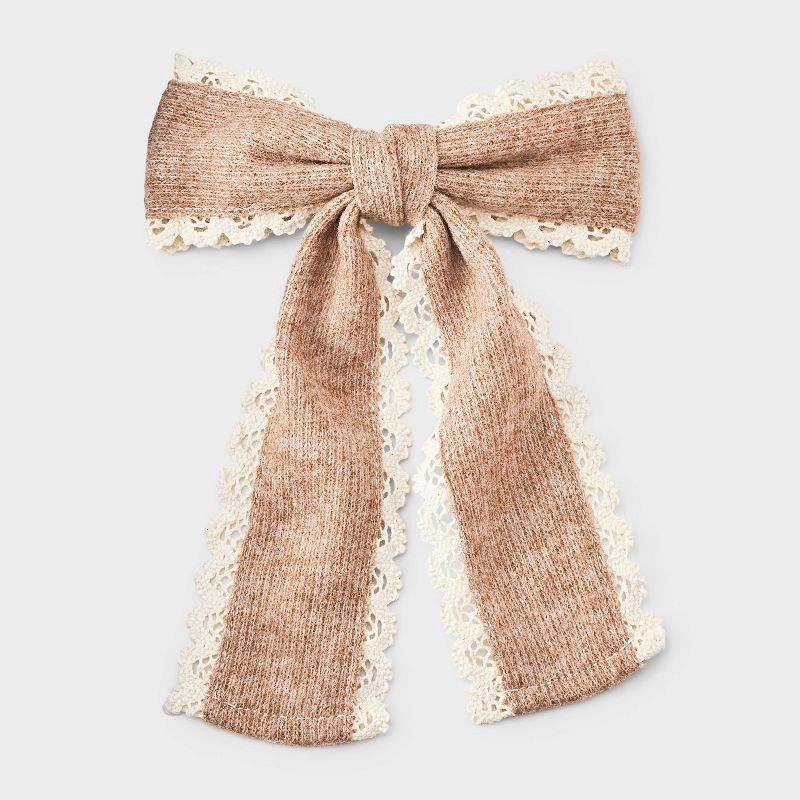 slide 1 of 3, Girls' Ribbed Knit Bow Hair Barrette - Cat & Jack™ Beige/Cream, 1 ct