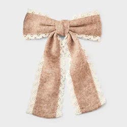 Girls' Ribbed Knit Bow Hair Barrette - Cat & Jack™ Beige/Cream