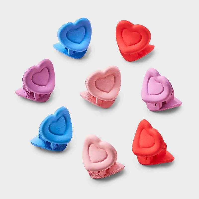 slide 1 of 3, Girls' Heart Claw Hair Clip Set 8pc - Cat & Jack™ Pink/Purple/Blue, 8 ct