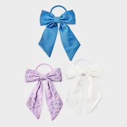 Girls' Bow Ponytail Holder 3pc - Cat & Jack™ - Purple Floral/Blue/Cream