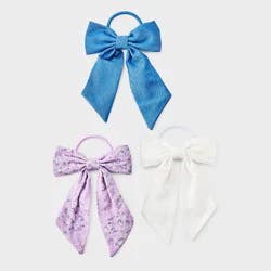 Girls' Bow Ponytail Holder 3pc - Cat & Jack™ - Purple Floral/Blue/Cream