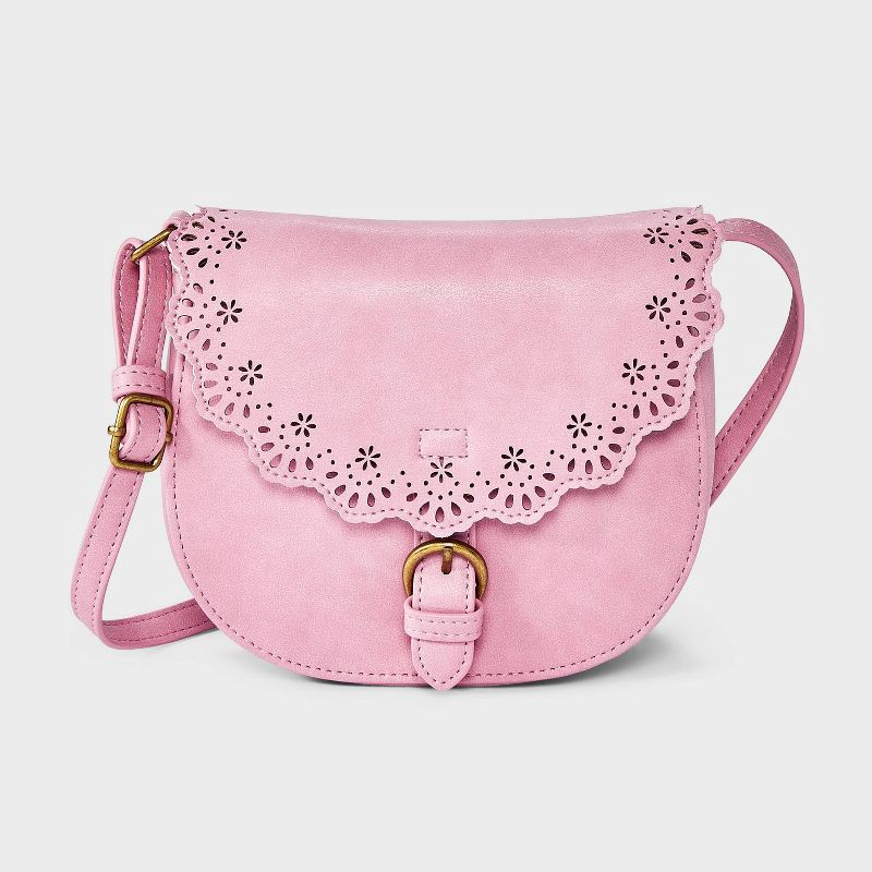 slide 1 of 4, Girls' Pink Saddle Crossbody - Cat & Jack™ Pink, 1 ct