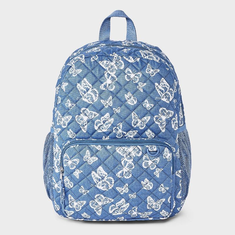 slide 1 of 4, Girls' Quilted Butterfly Two Pocket Backpack - Cat & Jack™ Blue/White, 1 ct