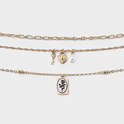 Girls' Key and Lock Charm Necklace Set 3pc - art class™ Gold