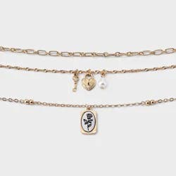 Girls' Key and Lock Charm Necklace Set 3pc - art class™ Gold