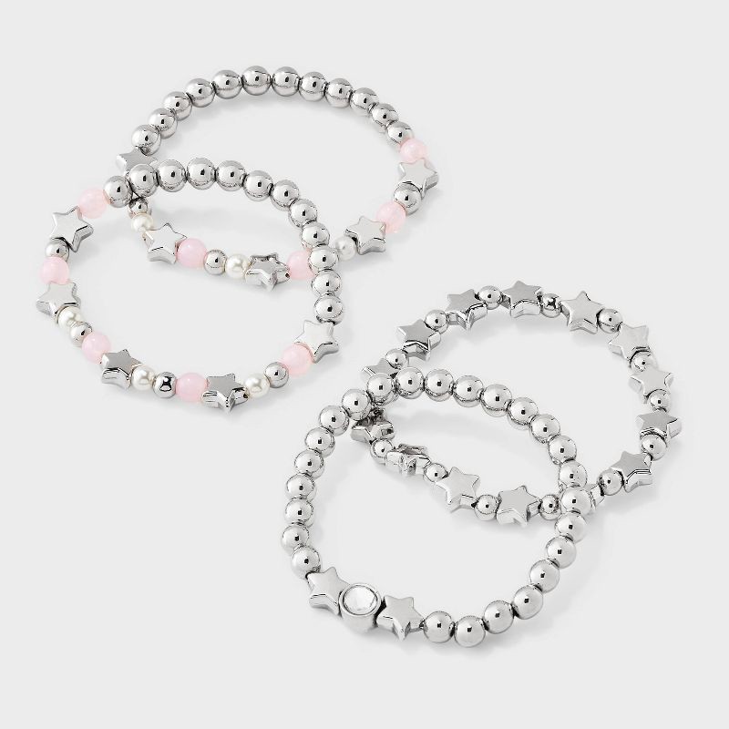 slide 1 of 3, Girls' Beaded Stars Bracelet Set 4pc - art class™ Silver/Pink, 4 ct