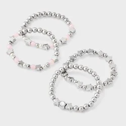 Girls' Beaded Stars Bracelet Set 4pc - art class™ Silver/Pink