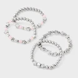 Girls' Beaded Stars Bracelet Set 4pc - art class™ Silver/Pink