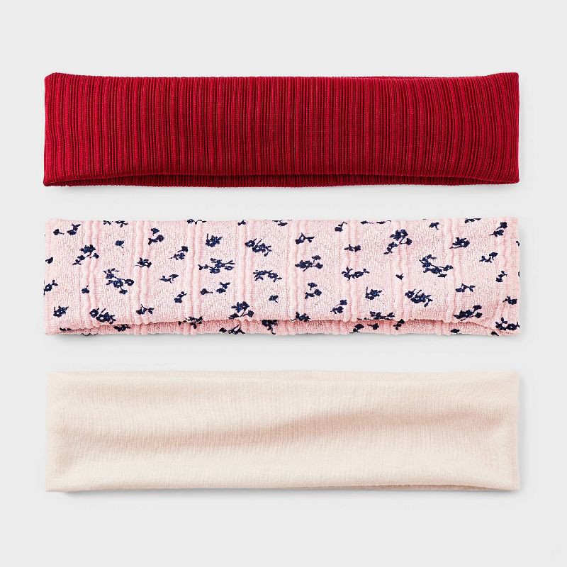 slide 1 of 3, Girls' Floral Print Headwrap Set 3pc - art class™ Pink/Cream/Maroon, 3 ct