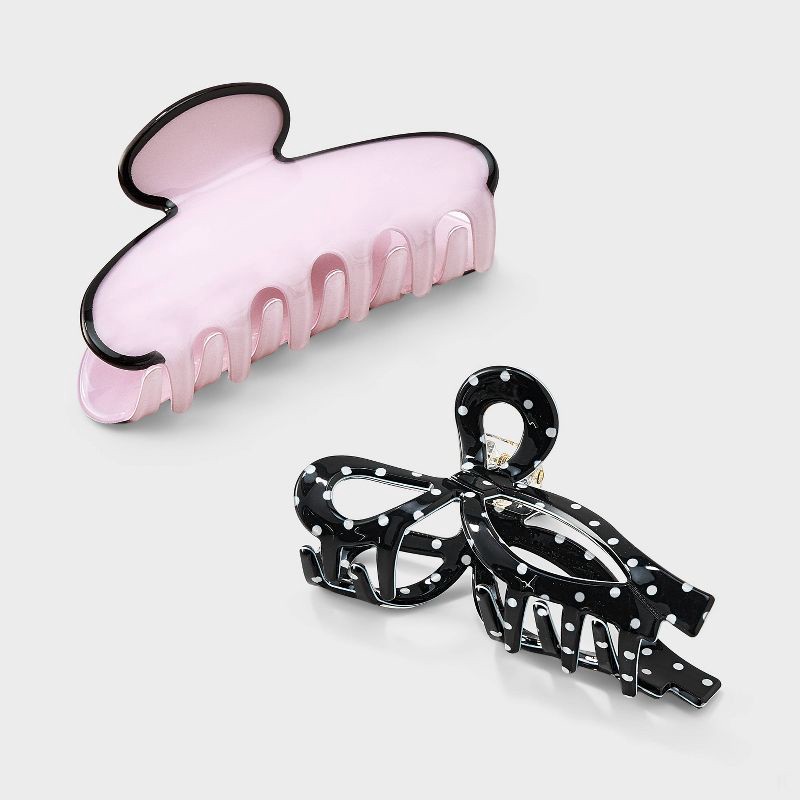 slide 1 of 3, Girls' Polka Dot Claw Hair Clip Set 2pc - Pink/Black - art class™, 2 ct