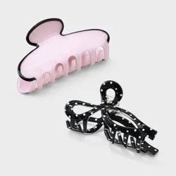 Girls' Polka Dot Claw Hair Clip Set 2pc - Pink/Black - art class™