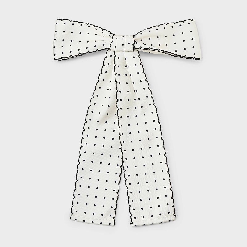 slide 1 of 3, Girls' Chenille Polka Dot Bow Hair Barrette White/Black - art class™, 1 ct