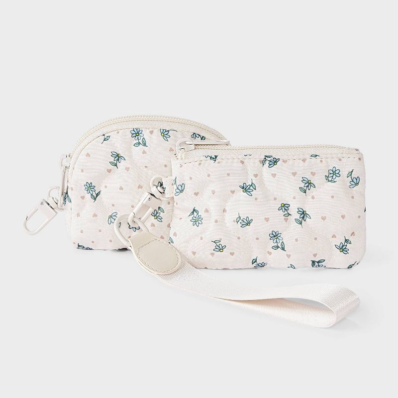 slide 1 of 6, Girls' Floral Wristlet Pouch 2pc Set - art class™ Cream, 2 ct