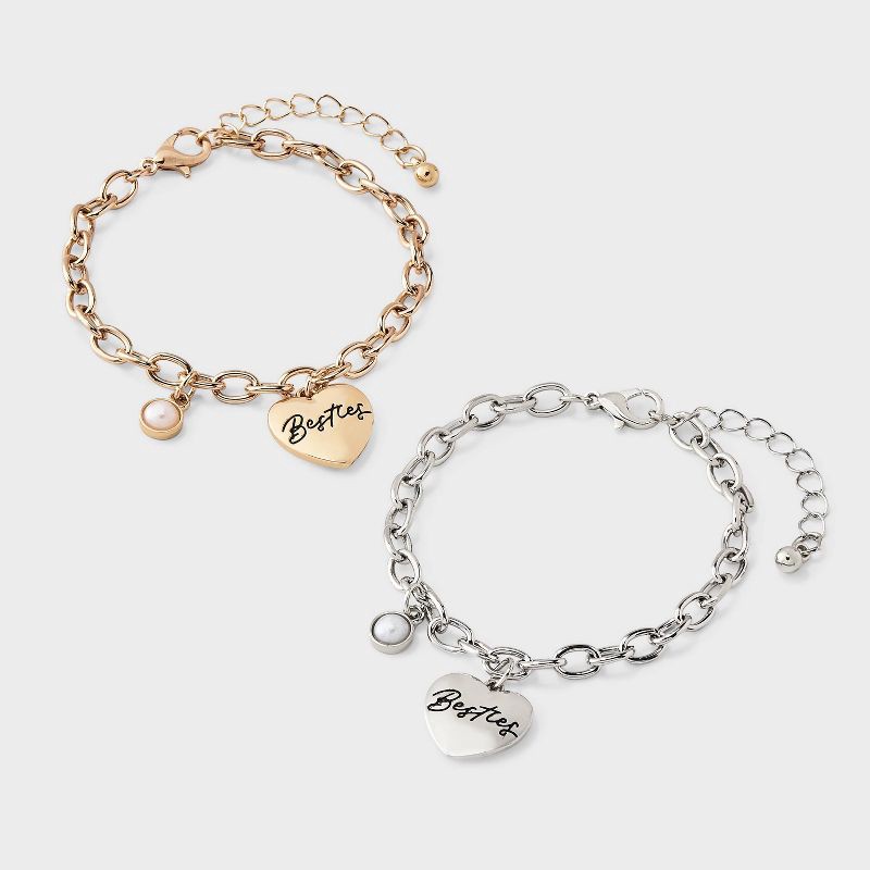 slide 1 of 3, Girls' Besties Charm Bracelet 2pc - art class™ Silver/Gold, 2 ct