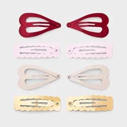 Girls' Mixed Heart Snap Hair Clip Set 8pc Burgundy/Pink - art class™