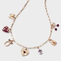 Girls' Heart, Cherry and Bow Charms Statement Necklace - art class™ Gold