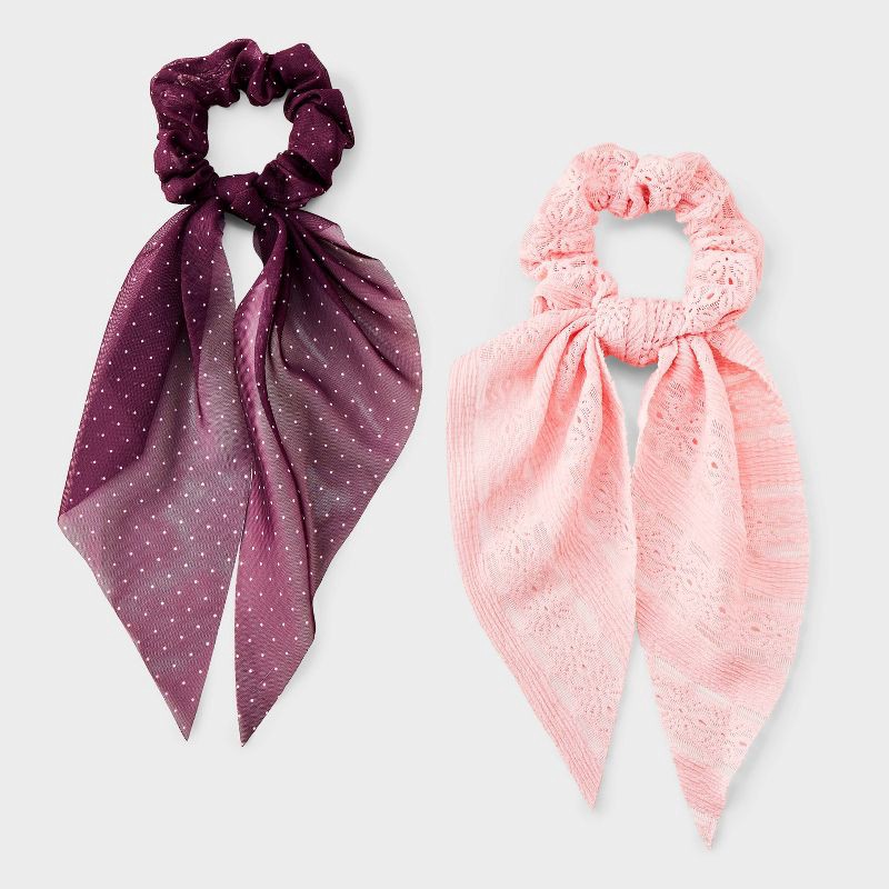 slide 1 of 3, Girls' Textured Print Hair Twisters with Tails 2pc - art class™ Pink and Burgundy Dot, 2 ct