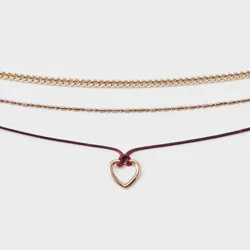 Girls' Layered Rope Heart Necklace 3pc - art class™ Gold/Burgundy