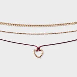 Girls' Layered Rope Heart Necklace 3pc - art class™ Gold/Burgundy