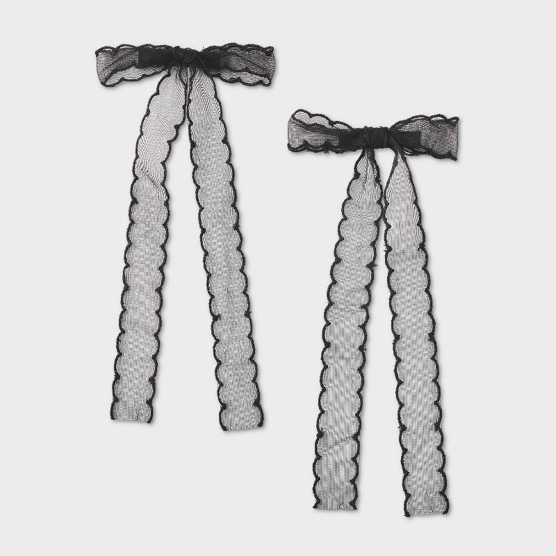 slide 1 of 3, Girls' Mesh Bow Hair Barrette 2pc Black - art class™, 2 ct