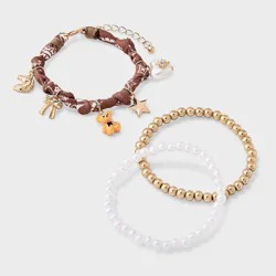Girls' Mixed Bracelet Set with Bandana Bracelet and Charms 3pc - art class™ Gold/Brown