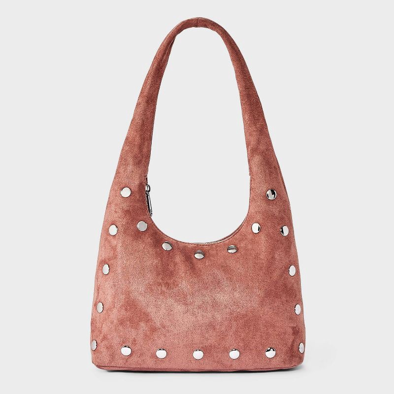 slide 1 of 4, Girls' Suede Shoulder Bag with Studs - art class™ Brown, 1 ct