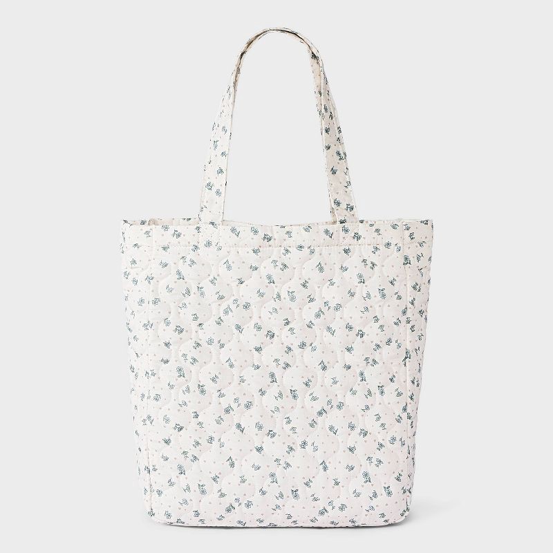 slide 1 of 4, Girls' Floral Printed Tote with Quilting - art class™ Cream, 1 ct