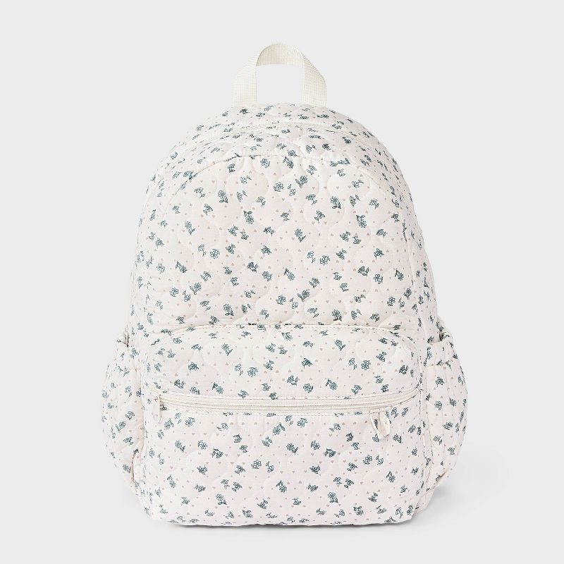 slide 1 of 4, Girls' Floral Quilted Backpack - art class™ Cream/Blue, 1 ct
