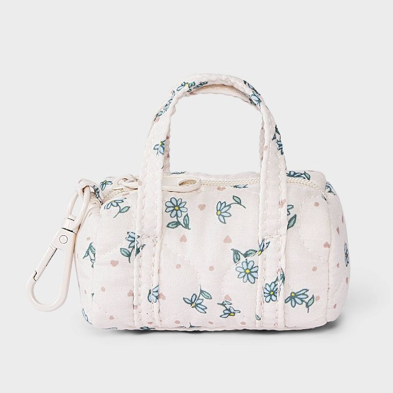 slide 1 of 5, Girls' Floral Mini Duffle Bag Charm - art class™ Cream/Blue, 1 ct
