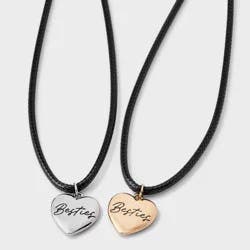 Girls' Besties Puffy Heart Charm Cord Necklace Set 2pc - art class™ Gold/Silver