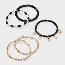 Girls' Stretch Bracelet Set with Heart, Lock & Key Charms 5pc - art class™ Black/Gold
