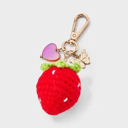 Girls' Knit Strawberry Bag Charm with Heart and Butterfly - Cat & Jack™ Red