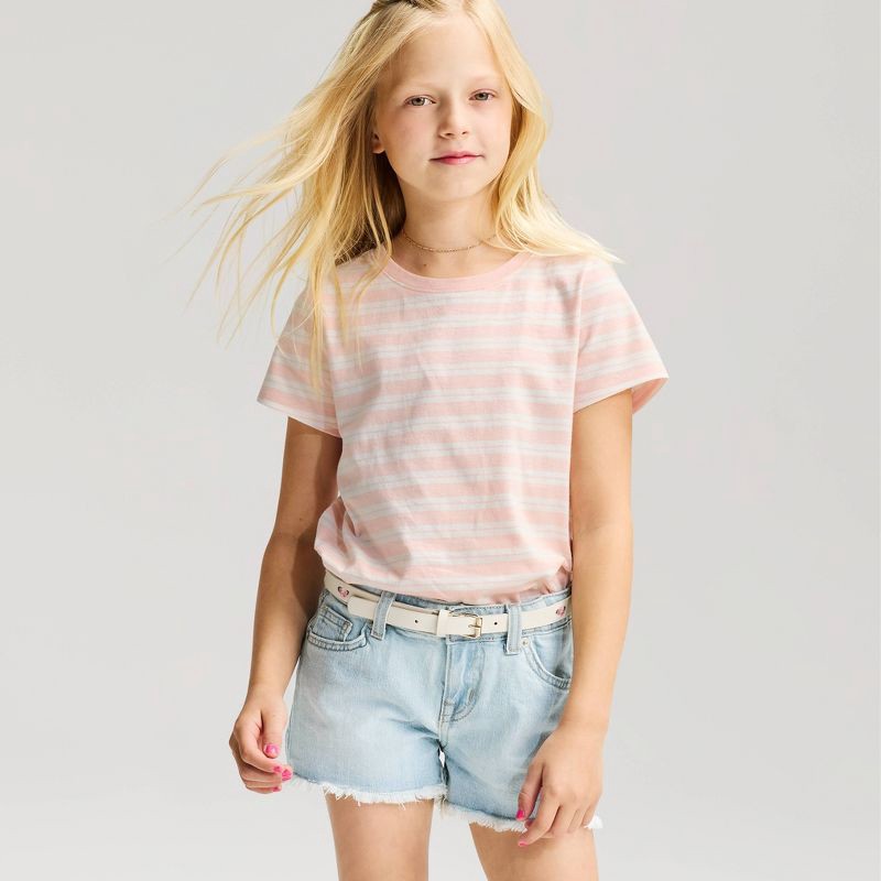 slide 1 of 3, Girls' Short Sleeve 100% Cotton Striped T-Shirt - Cat & Jack™ Pink XL, 1 ct