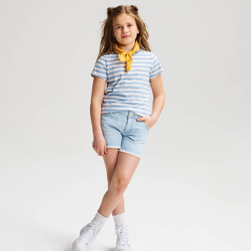 slide 1 of 3, Girls' Short Sleeve 100% Cotton Striped T-Shirt - Cat & Jack™ Blue S, 1 ct